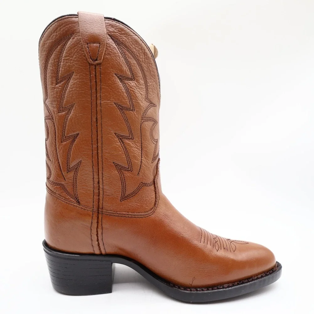 Laredo Vintage J Toe Western Boots Kids 2.5 Brown Leather NWT Deadstock